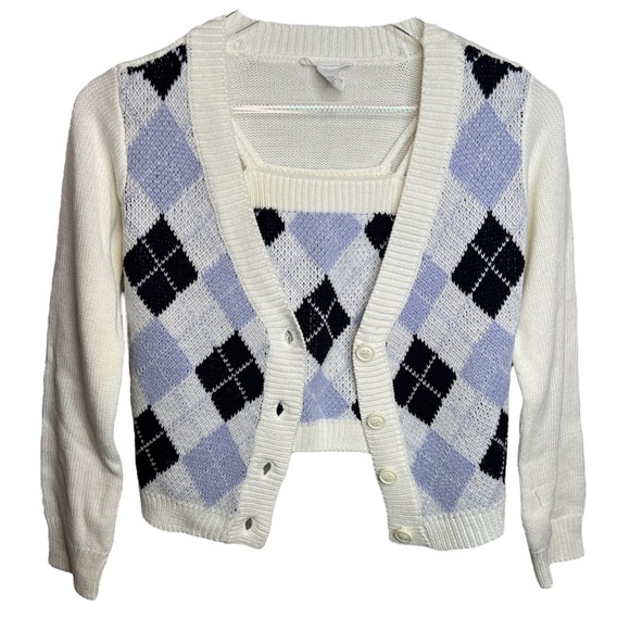 Full Tilt Quilted Cardigan Sweater W/ Matching Tank Top - Picture 1 of 6